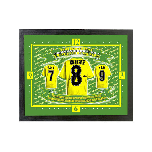 Norwich Football Shirt Personalised Clock Gift Present