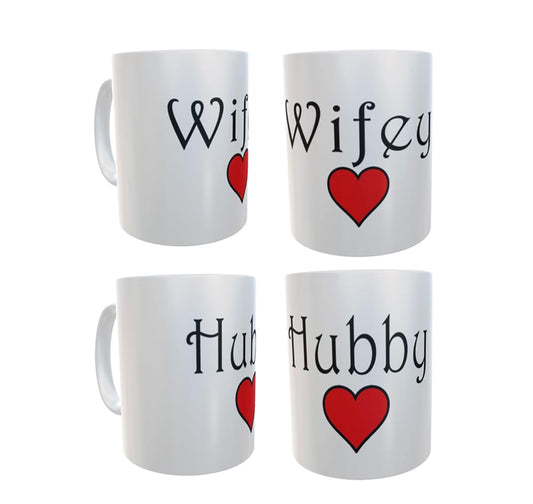 Hubby and Wife (ey) Set of Two Love Heart Valentine's Day Any Occasion Mug Gift