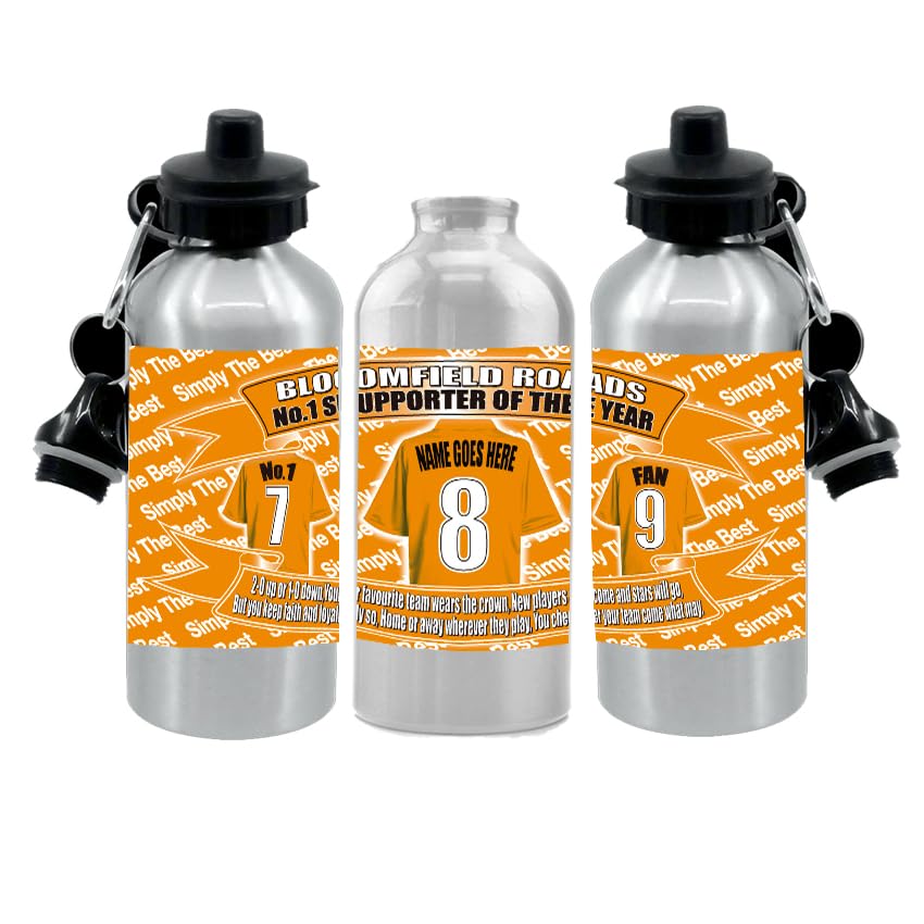 Personalised Seasiders Water Bottle - Football Shirt - Silver Aluminium Two Lids - Unisex Gift