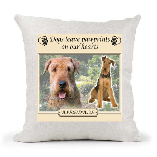 Airedale Dogs Leave Pawprints on our Hearts Naturally Country Canvas Style Cushion Cover Gift