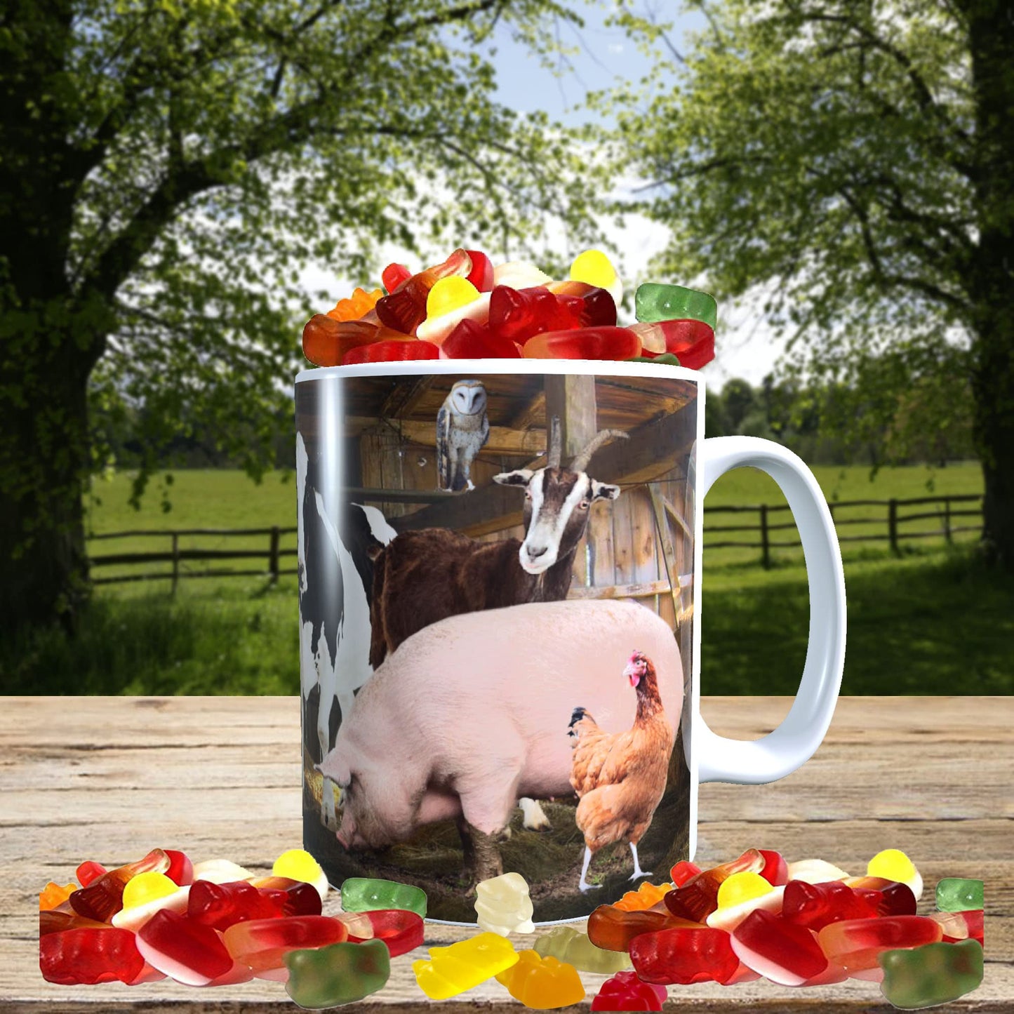 Farm Animals Barn Gathering Mug with Choice of Sweets Gift