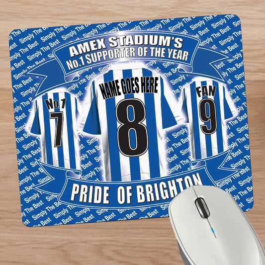 Brighton Football Shirt Personalised Mouse Mat Gift