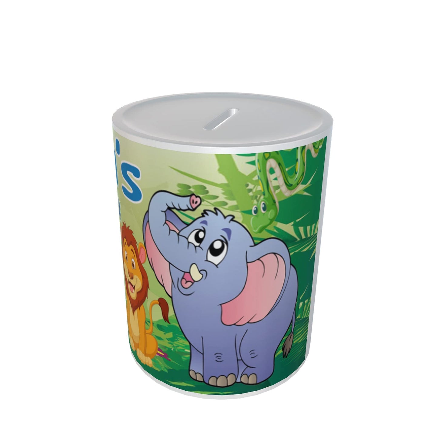 Personalised Kids Safari Jungle Animals Ceramic Piggy Bank Money Box Gift