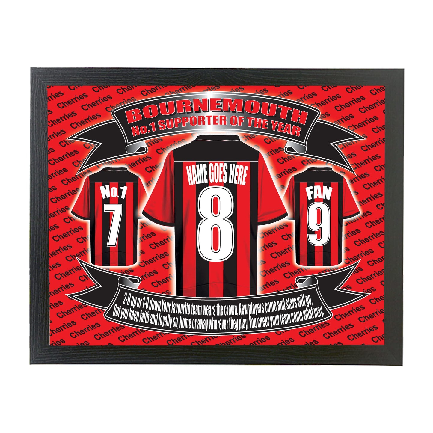 Bournemouth Football Shirt Personalised Lap Tray Gift