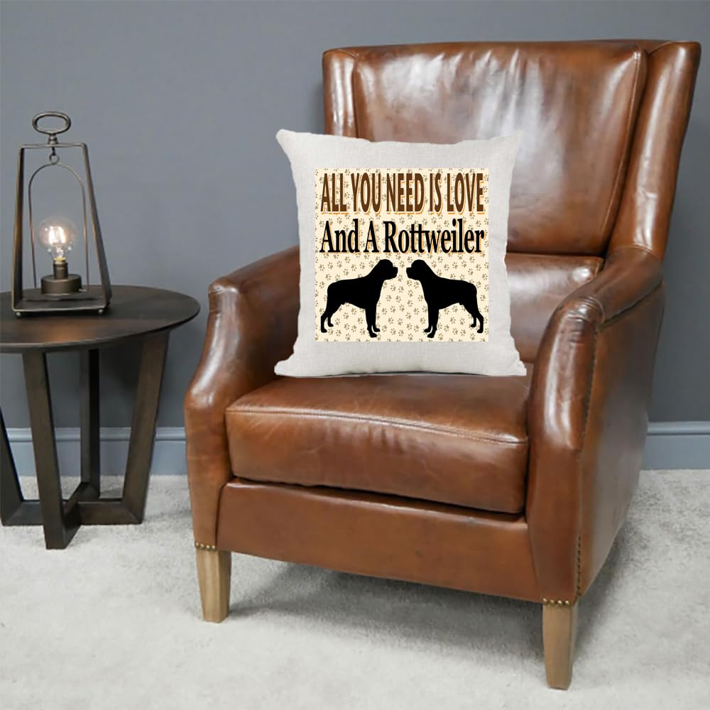 All You Need Is Love And A Rottweiler Country Canvas Style Cushion Cover Gift