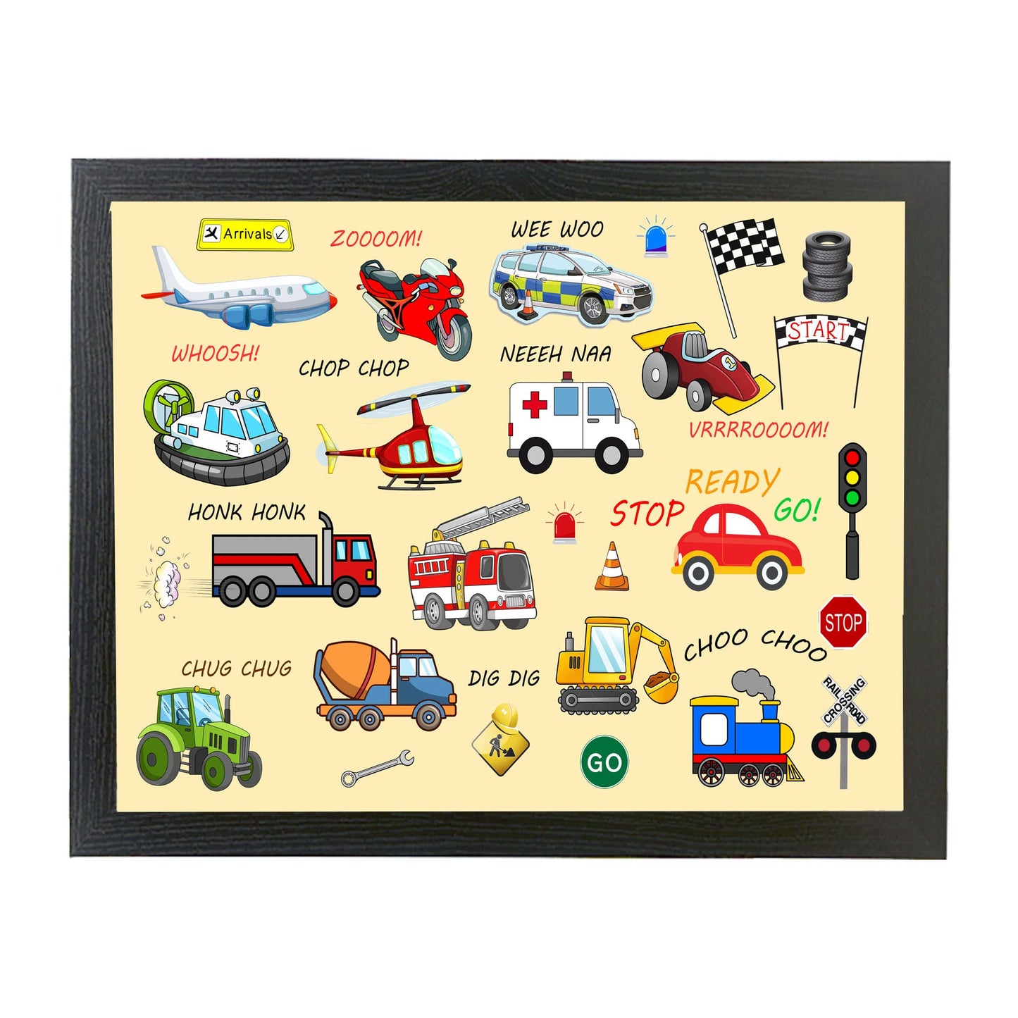 Junior Fun Cartoon Vehicles Cream Design Soft Cushion Lap Tray Gift