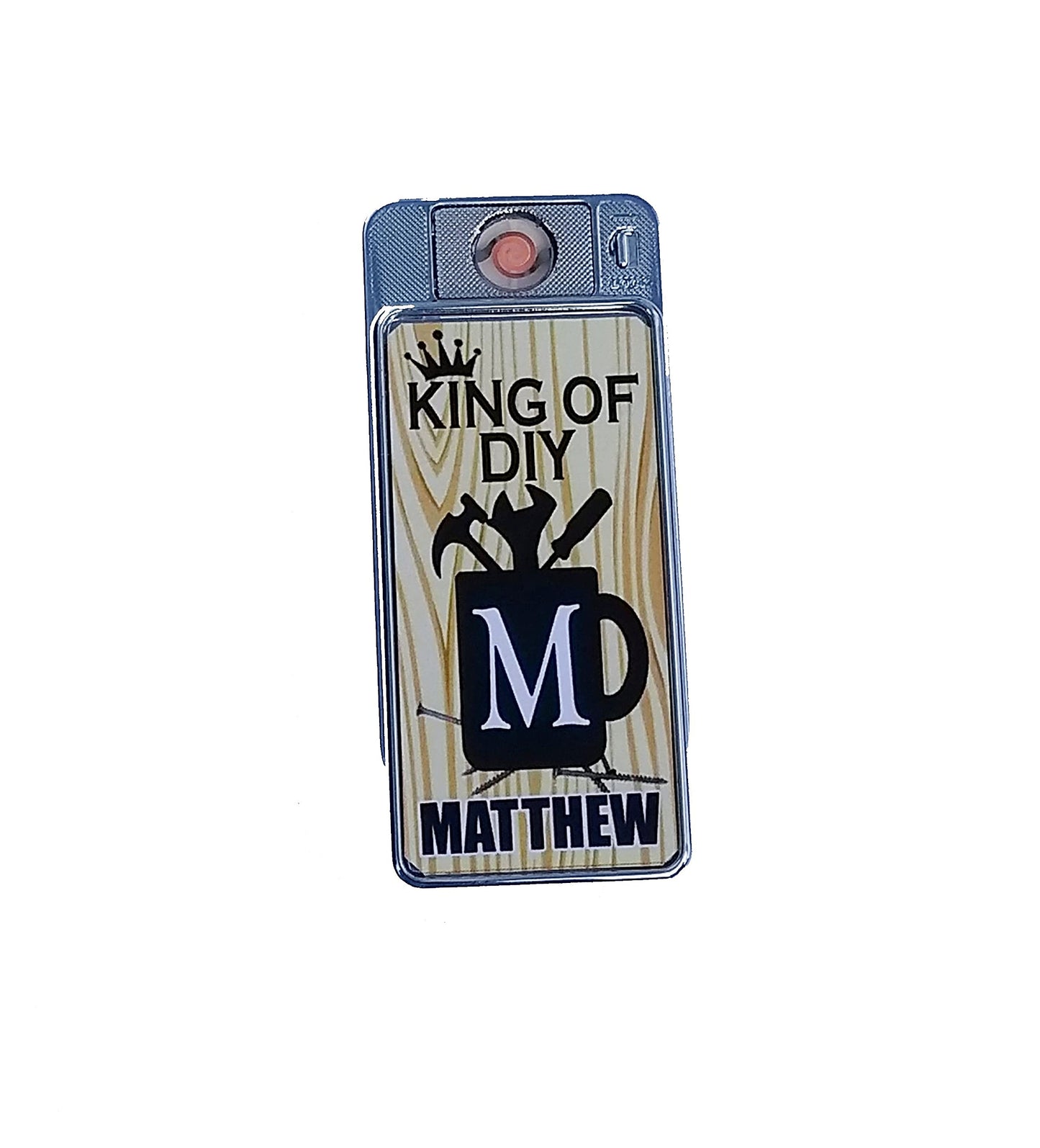 DIY King Personalised Rechargeable Gift Boxed Silver Metal USB Lighter