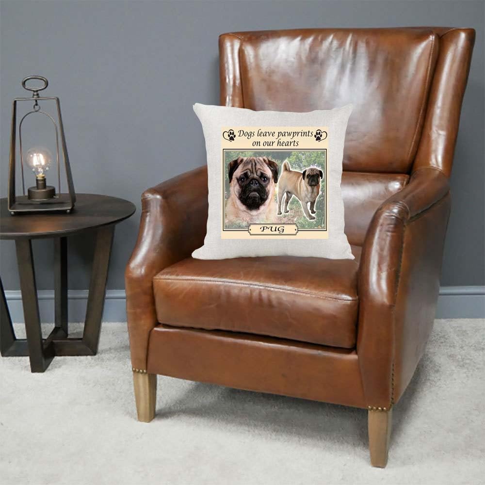 Pug Dogs Leave Pawprints on our Hearts Country Canvas Style Cushion Cover Gift