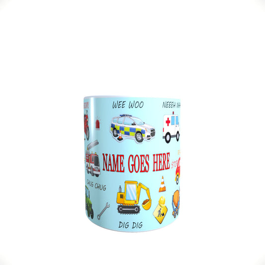 Fun Cartoon Personalised Vehicle Mug Gift Blue