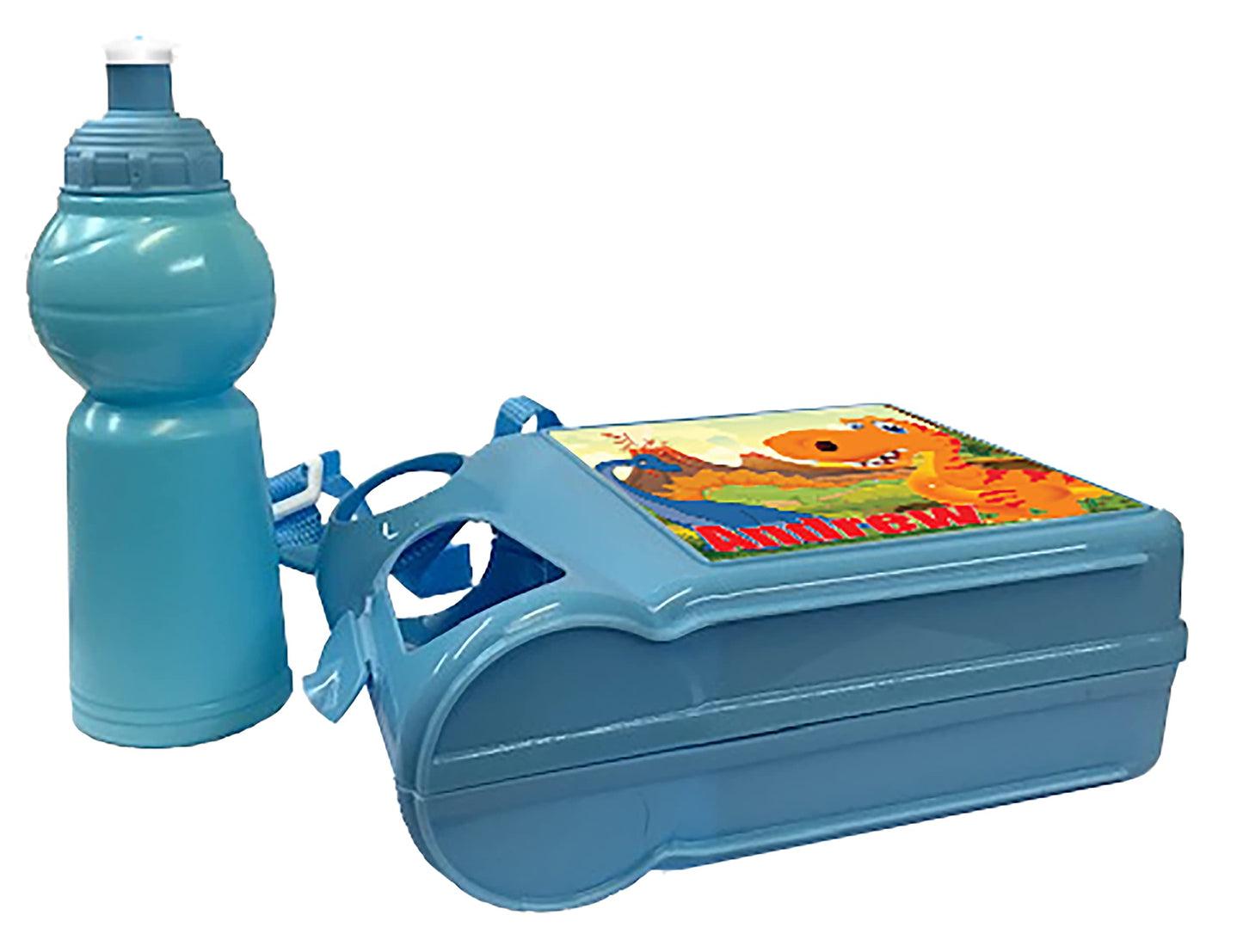 Personalised Dinosaur Plastic Lunch Box and Water Bottle Back to School Gift Set