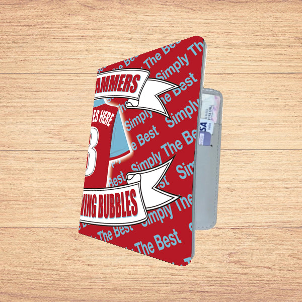 Red product packaging with text on a wooden surface