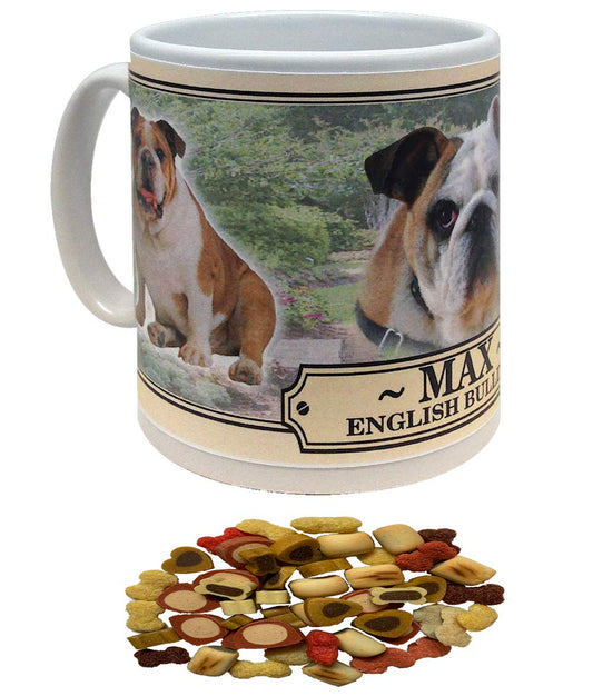 English Bulldog Personalised Dog Breed Gift Mug with Treats
