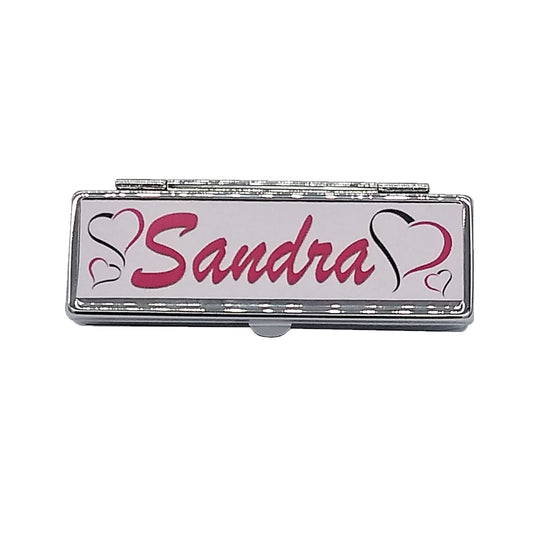 Personalised Elegant Black Pink Heart Silver Metal Lipstick Holder Case Gift