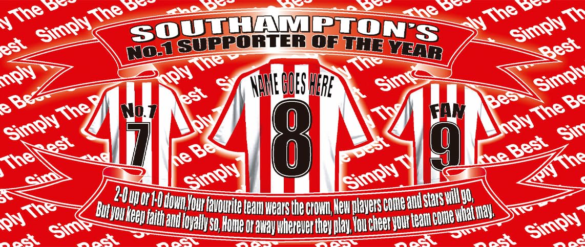 Personalised South(ampton) Water Bottle - Football Shirt - Silver Aluminium Two Lids - Unisex Gift
