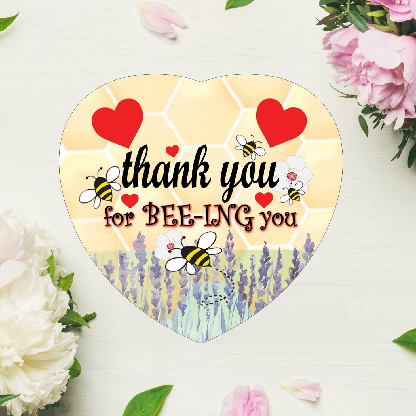 Thank You For BEE-ING You Hanging Heart Any Occasion Valentine's Day Ceramic Keepsake Gift With Honeycomb Bee Hexagon Shape & Red Hearts Setting