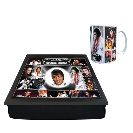 Elvis Presley King of Rock n Roll Personalised Icon Lap Tray and Mug Gift Set