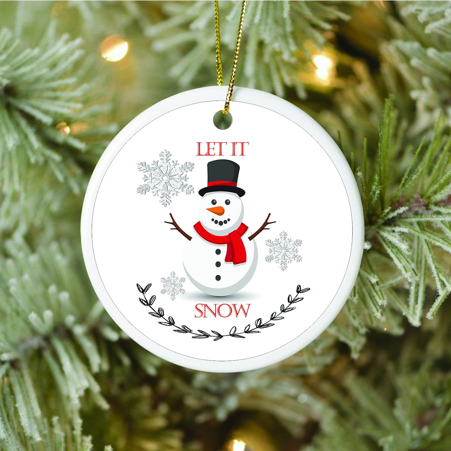 Christmas Let it Snow Personalised Keepsake Hanging Tree Decoration With Double Sided Personalisation, White, 7 x 7cm