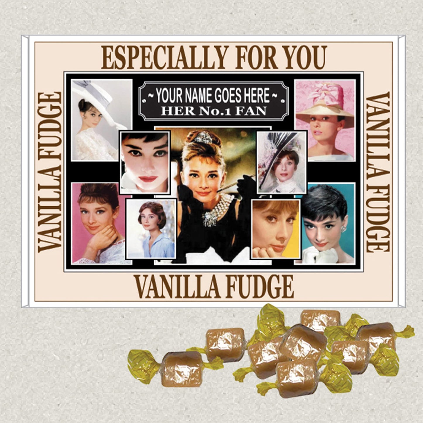 Hepburn Celebrity Icon Personalised Boxed Sweets Gift Present Movie Star*Audrey Choice of Sweets