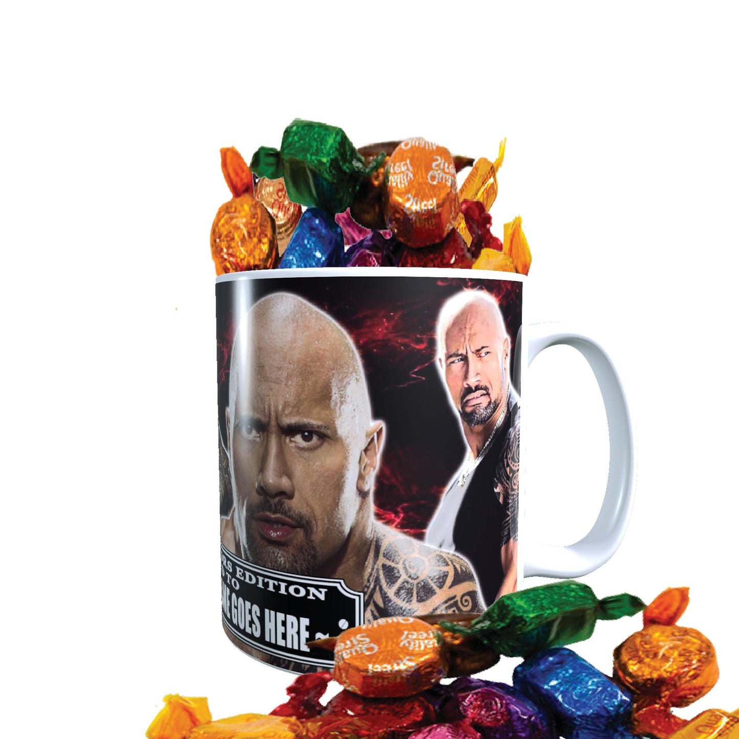 Dwayne Johnson Celebrity Icon Personalised Mug with Choice of Sweets Gift