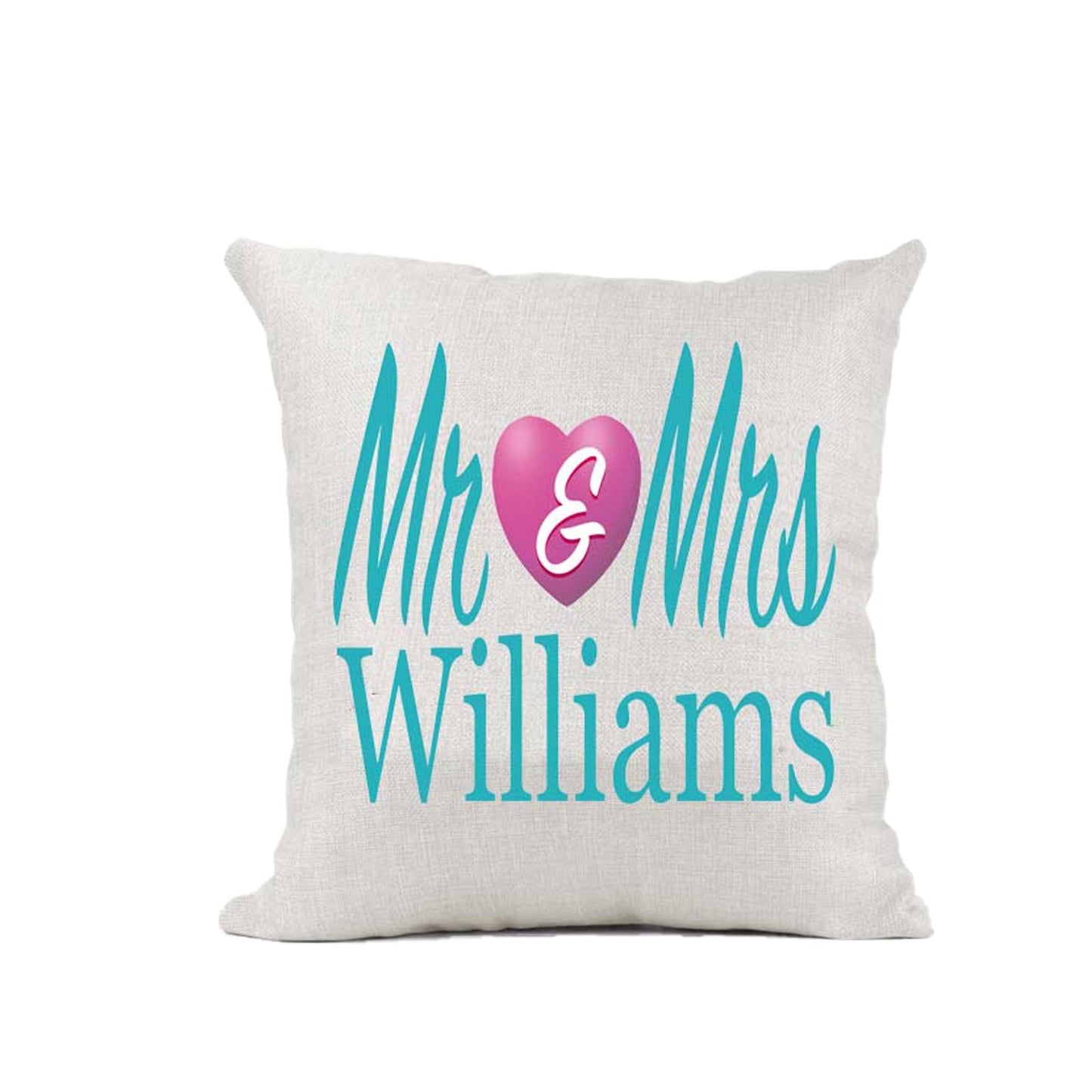 Mr & Mrs Personalised Naturally Woven Linen Style Cushion Cover Pillow Gift Available in Choice Of Print Colours Available