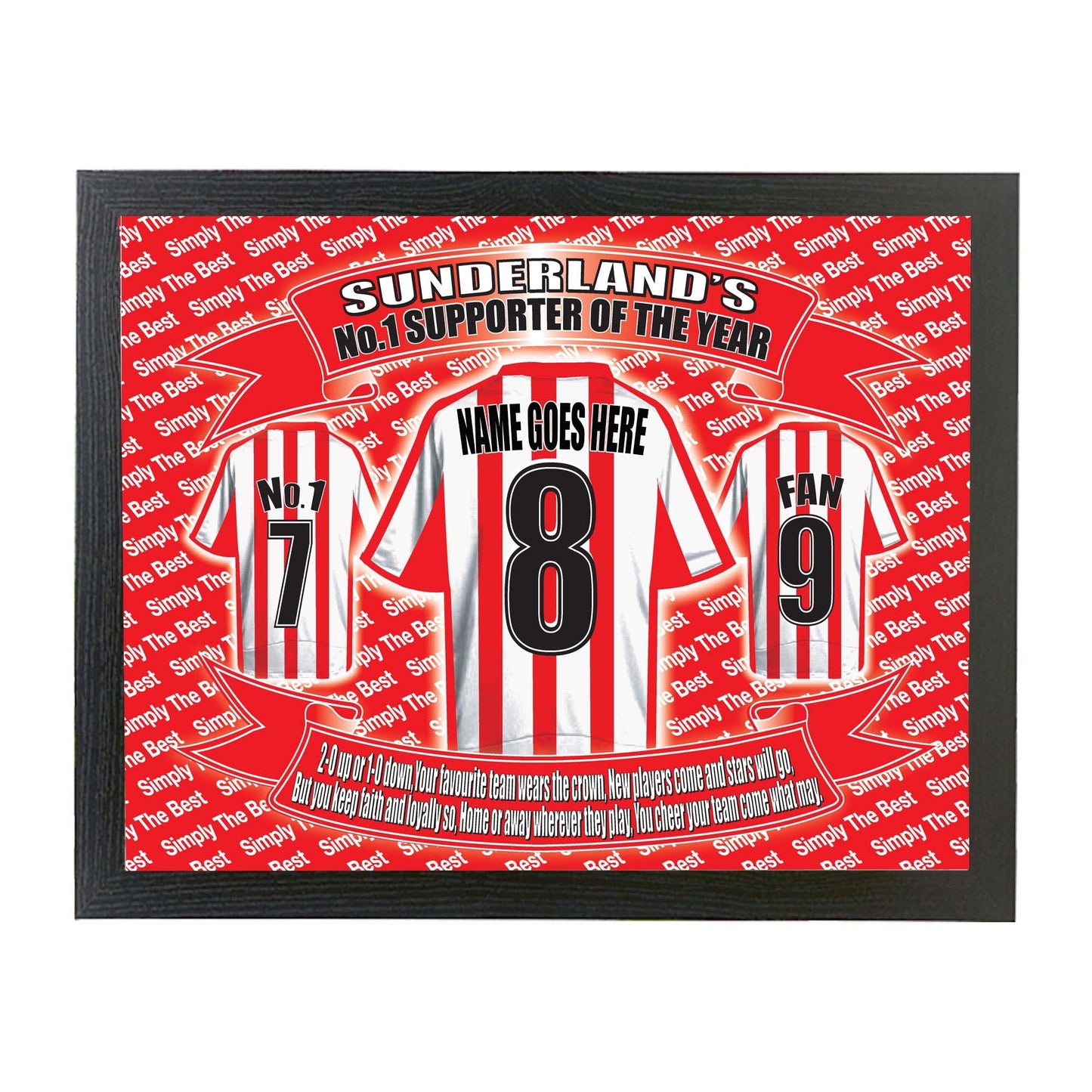 Sunderland Football Shirt Personalised Lap Tray Gift, M