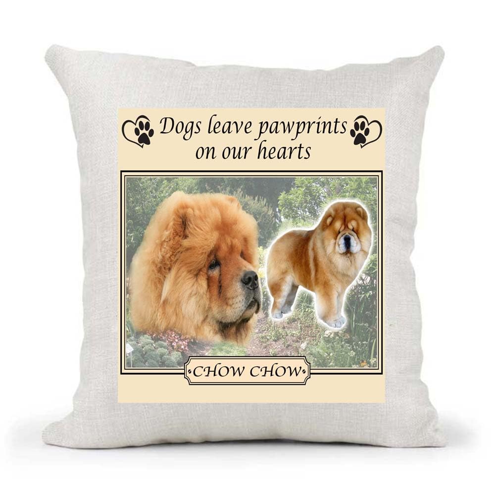 Chow Chow Terrier Dogs Leave Pawprints on our Hearts Country Canvas Style Cushion Cover Gift