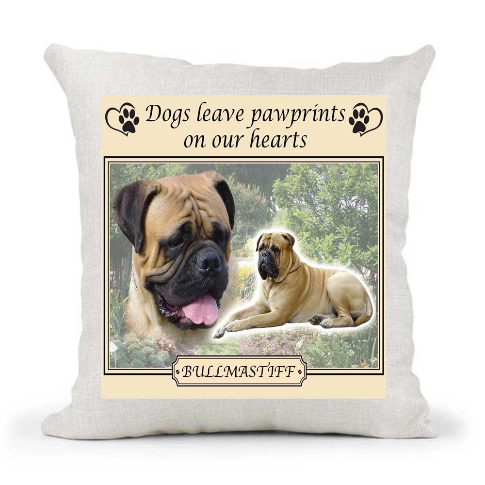 Bullmastiff Dogs Leave Pawprints on our Hearts Country Canvas Style Cushion Cover Gift