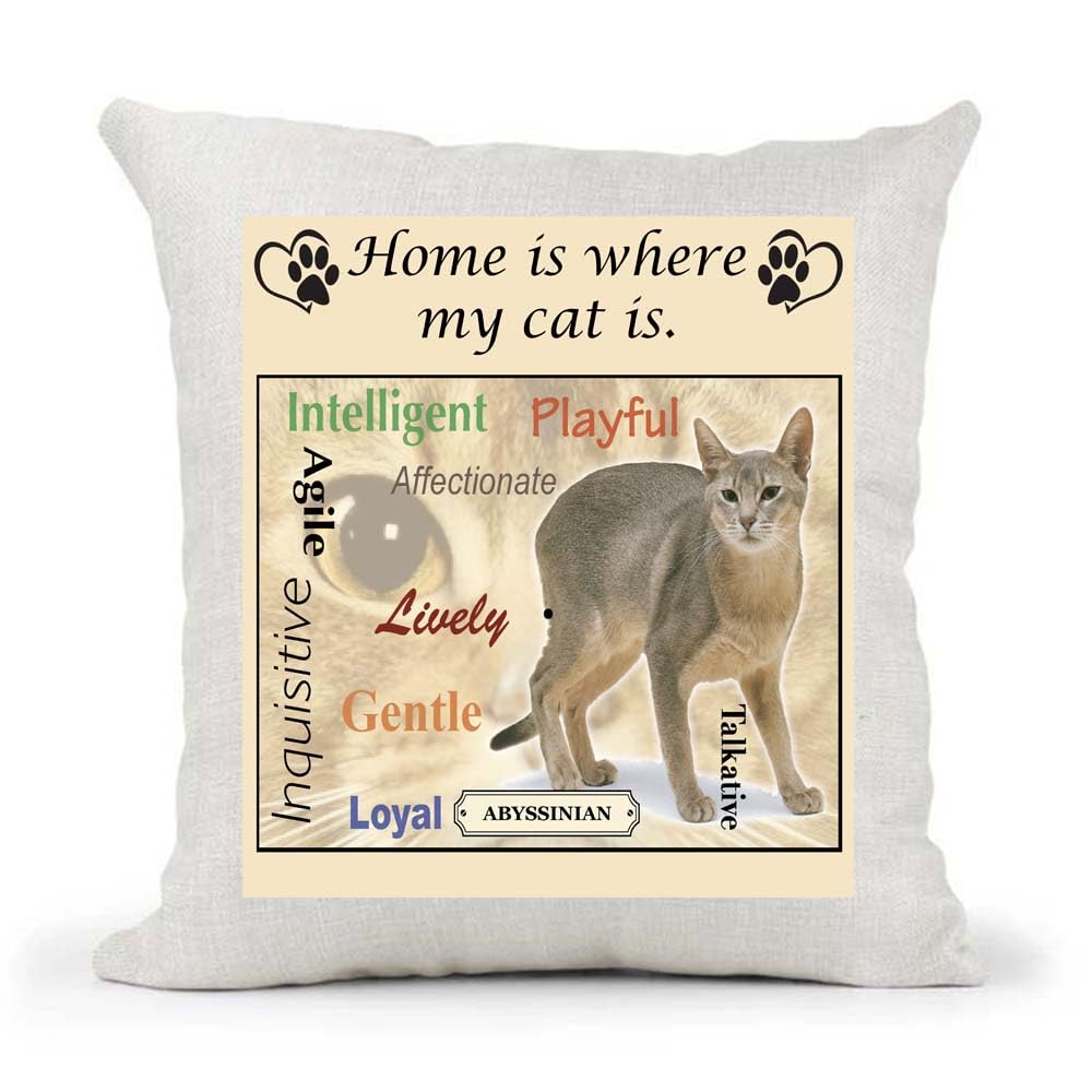 Abysinnian Breed Home is Where My Cat is Country Canvas Style Cushion Cover Gift