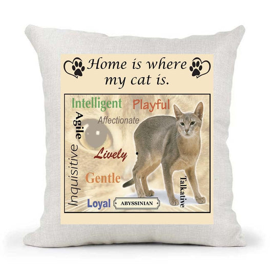 Abysinnian Breed Home is Where My Cat is Country Canvas Style Cushion Cover Gift