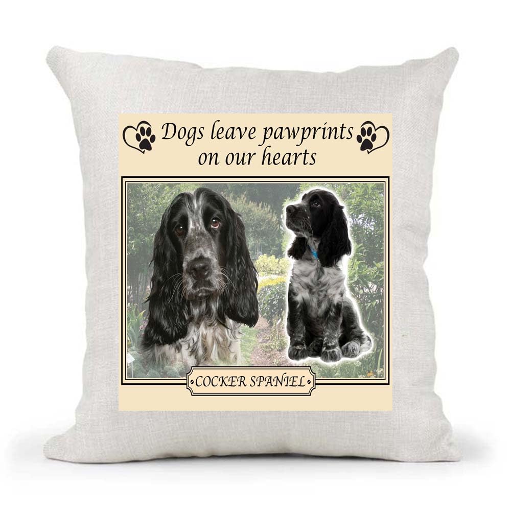 Cocker Spaniel Dogs Leave Pawprints on our Hearts Country Canvas Cushion Cover Gift