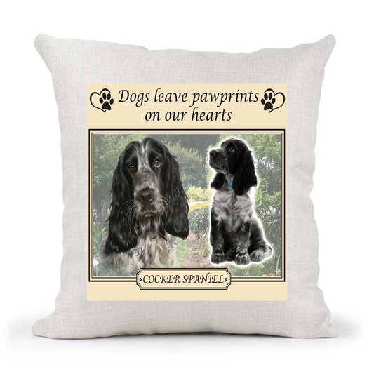 Cocker Spaniel Dogs Leave Pawprints on our Hearts Country Canvas Cushion Cover Gift