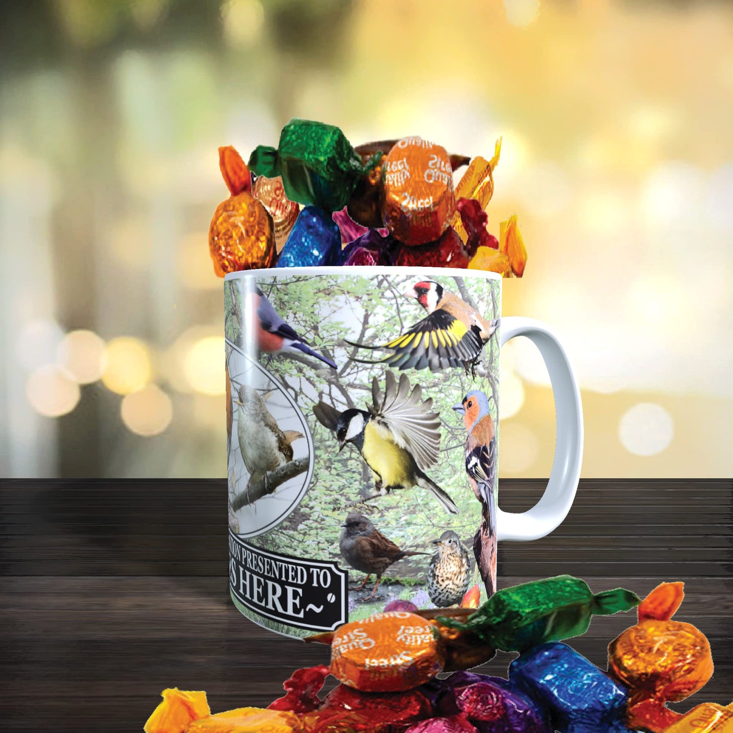 British Garden Birds Personalised Mug with Choice of Sweets Gift