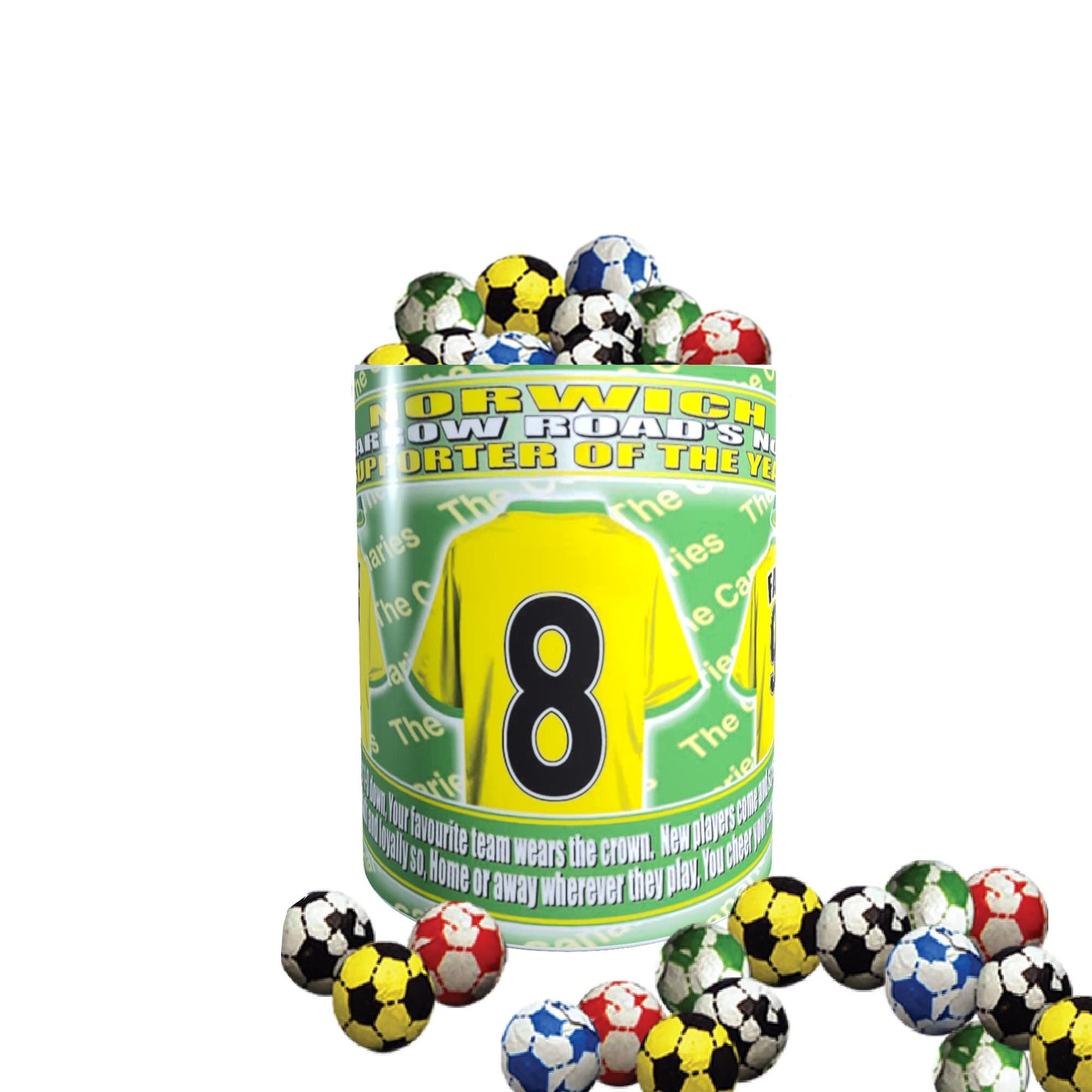 Norwich Football Team Shirt Mug Gift with Chocolate Footballs