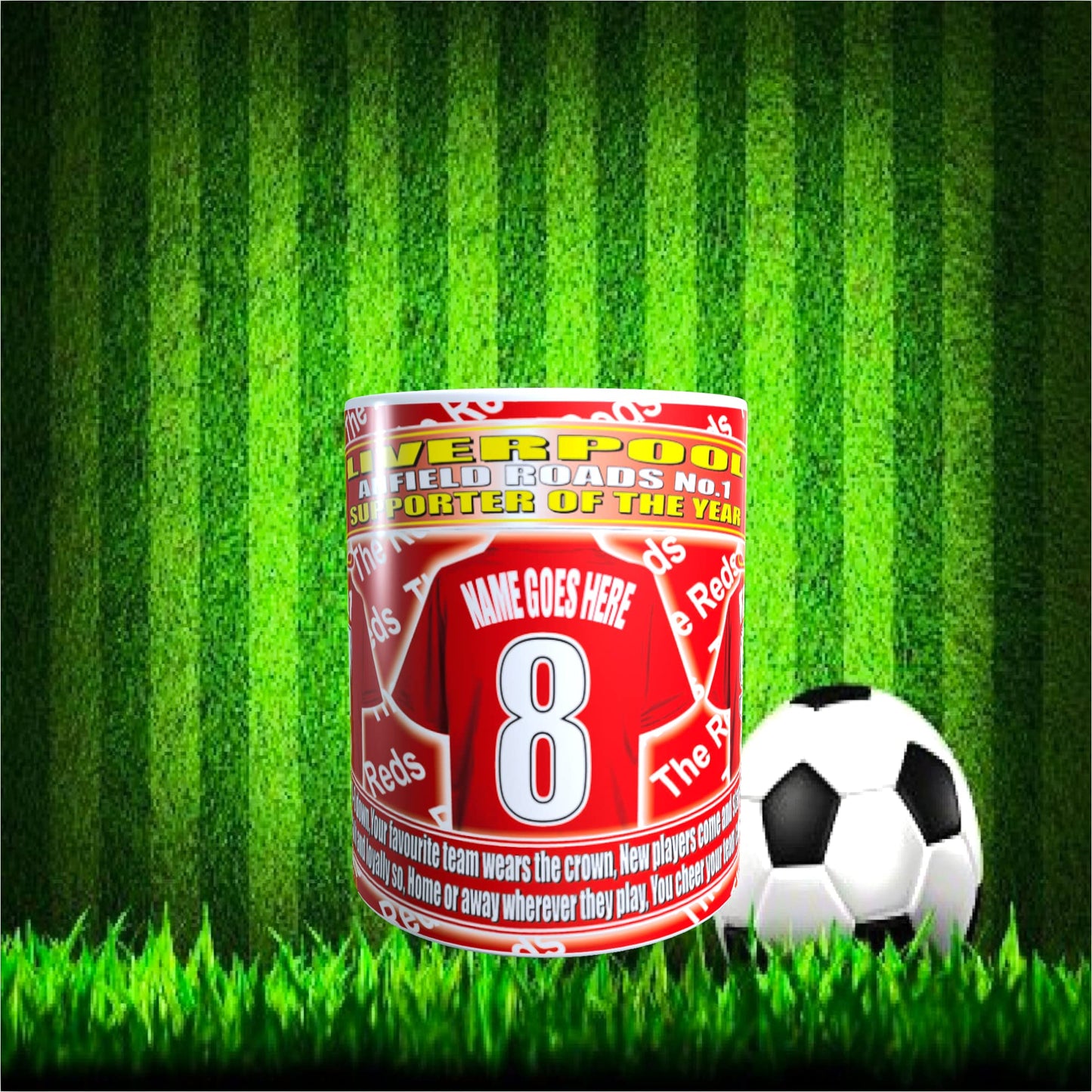 Liverpool Personalised Football Team Shirt Mug Gift with Chocolate Footballs, White