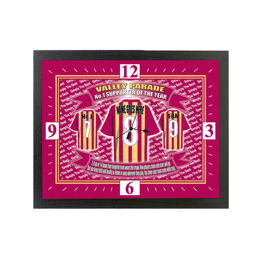 Bradford City Football Shirt Clock Personalised Gift Present