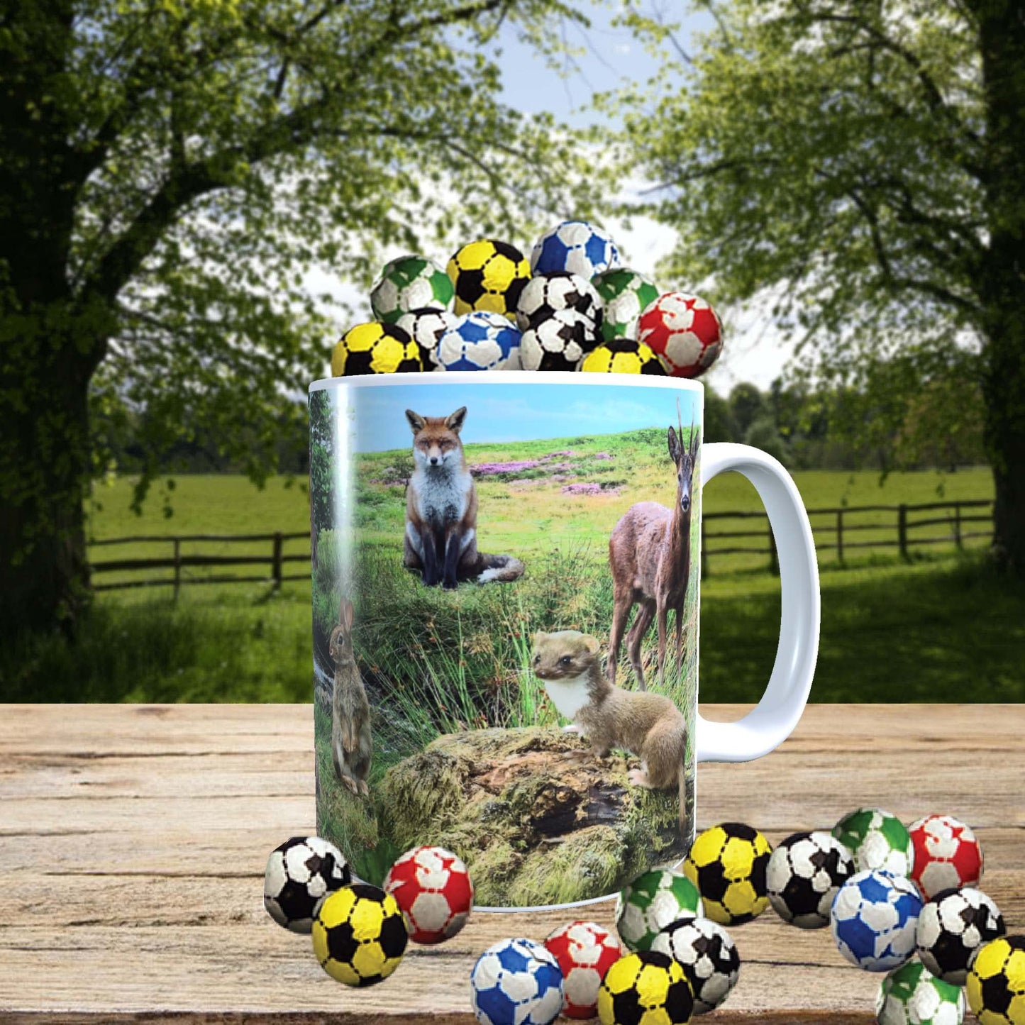 British Countryside Wildlife Animals Mug with Choice of Sweets Gift
