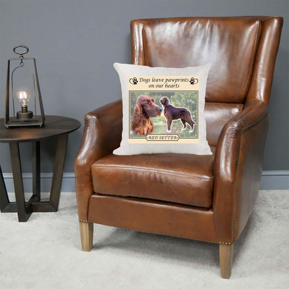 Red Setter Dogs Leave Pawprints on our Hearts Country Canvas Style Cushion Cover Gift