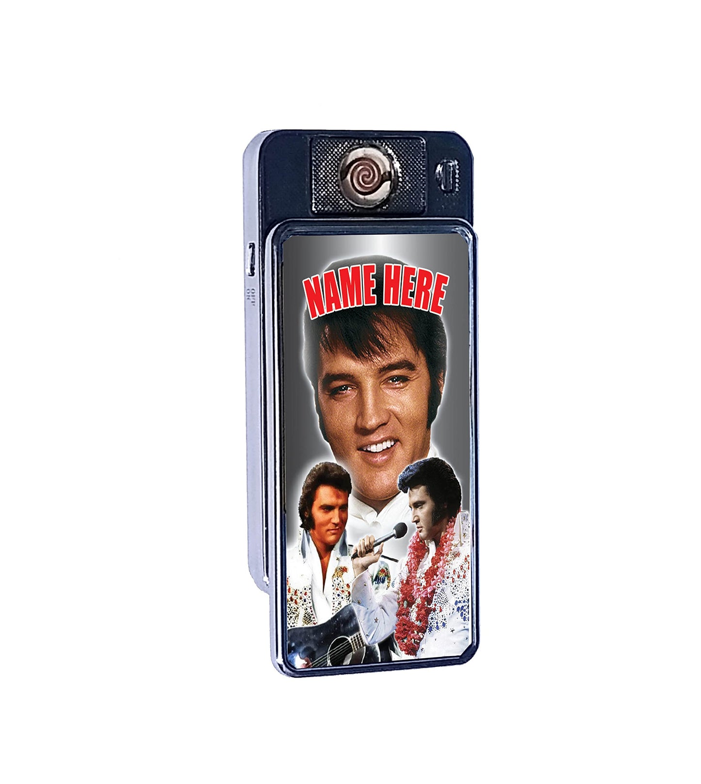 Presley King of Rock n Roll Personalised Icon Rechargeable Gift Boxed Silver Metal USB Lighter, 70mm x 38mm x 11mm