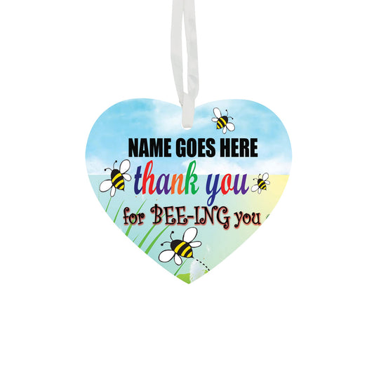Thank You For BEE-ING You Personalised Multicoloured Text Hanging Heart Any Occasion Valentine's Day Ceramic Keepsake Gift With Blue Sky And Field Setting
