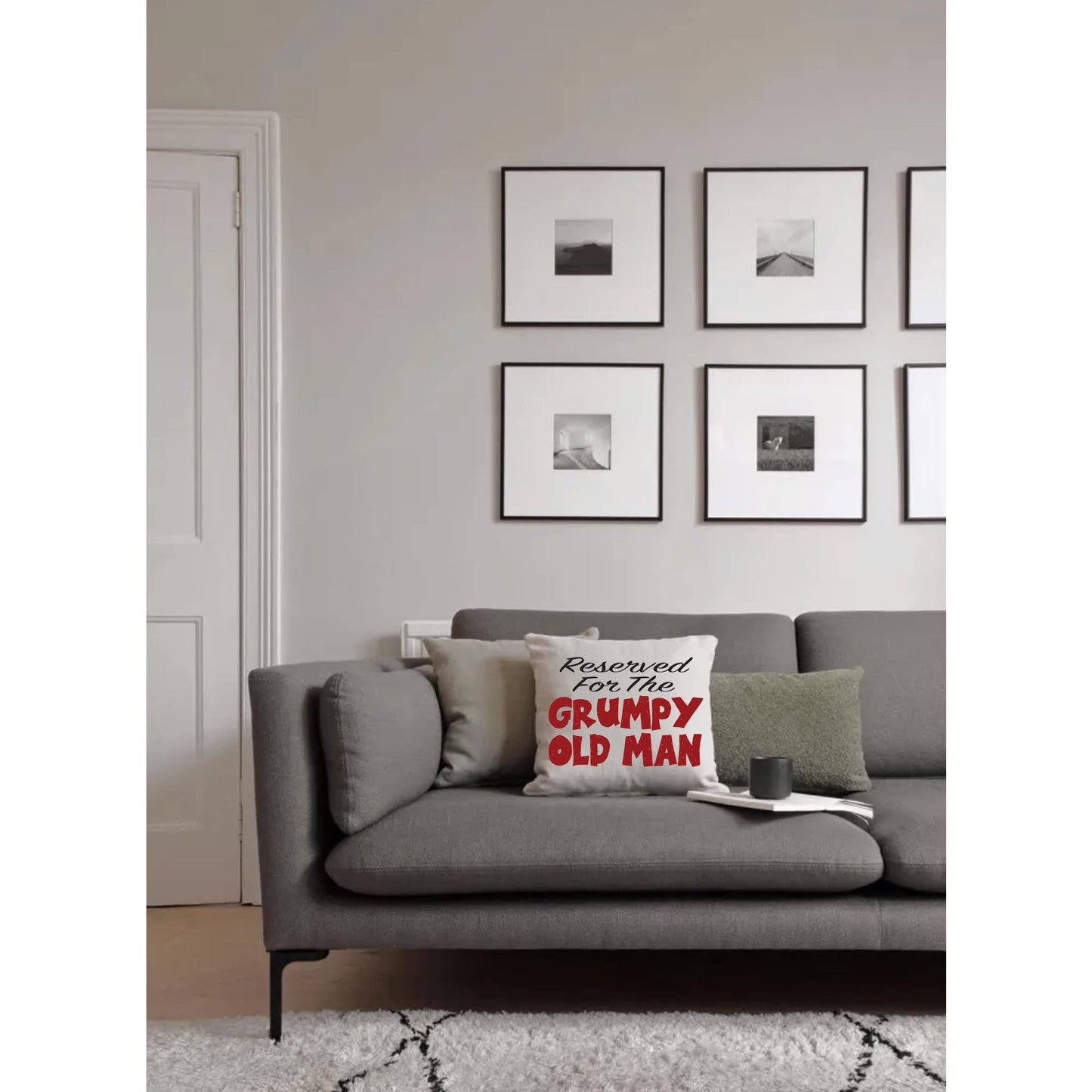 Grumpy Old Man Naturally Woven Linen Style Cushion Cover Pillow Gift Available in Choice of Five Colours