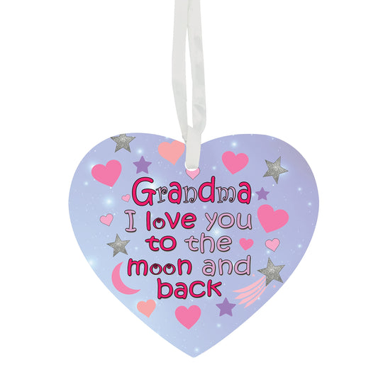Grandma I Love You To The Moon & Back Hanging Heart Ceramic Keepsake Gift (More Relative Options Are Also Available)