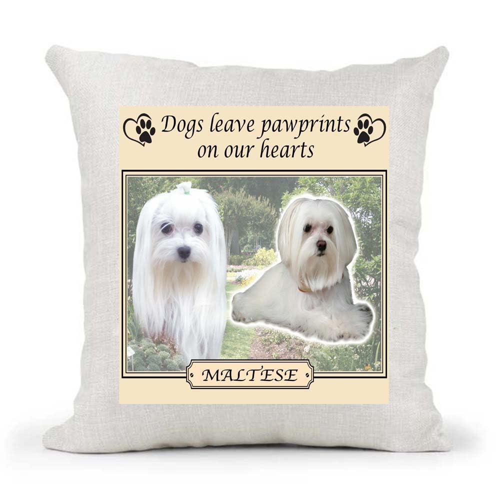 Maltese Dogs Leave Pawprints on our Hearts Country Canvas Cushion Cover Gift