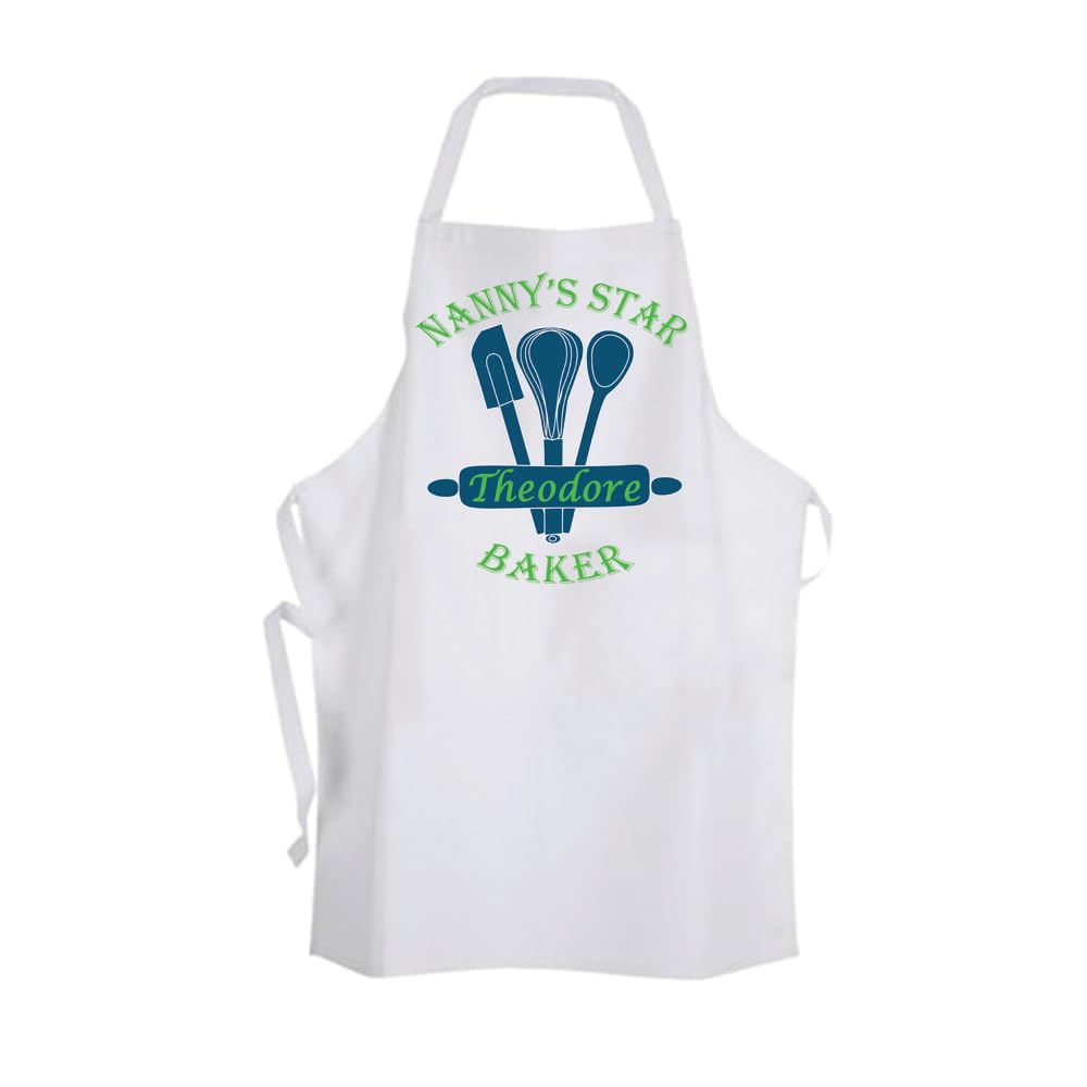 Children's Kid's Boy's White Granny's Papa's Grandad's Star Chef Cook Personalised Name Chef Pinny Apron Gift Present