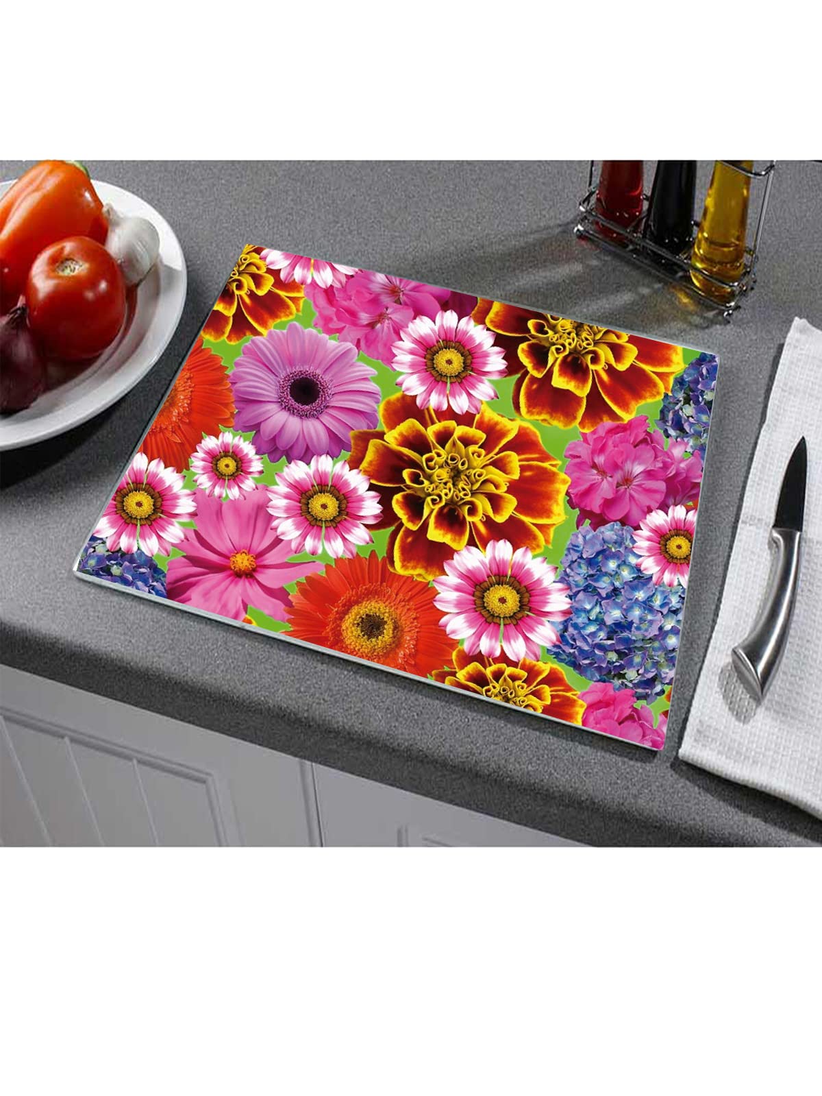Floral Delight Toughened Glass Heat Resistant Worktop Saver Cutting and Chopping Board Gift