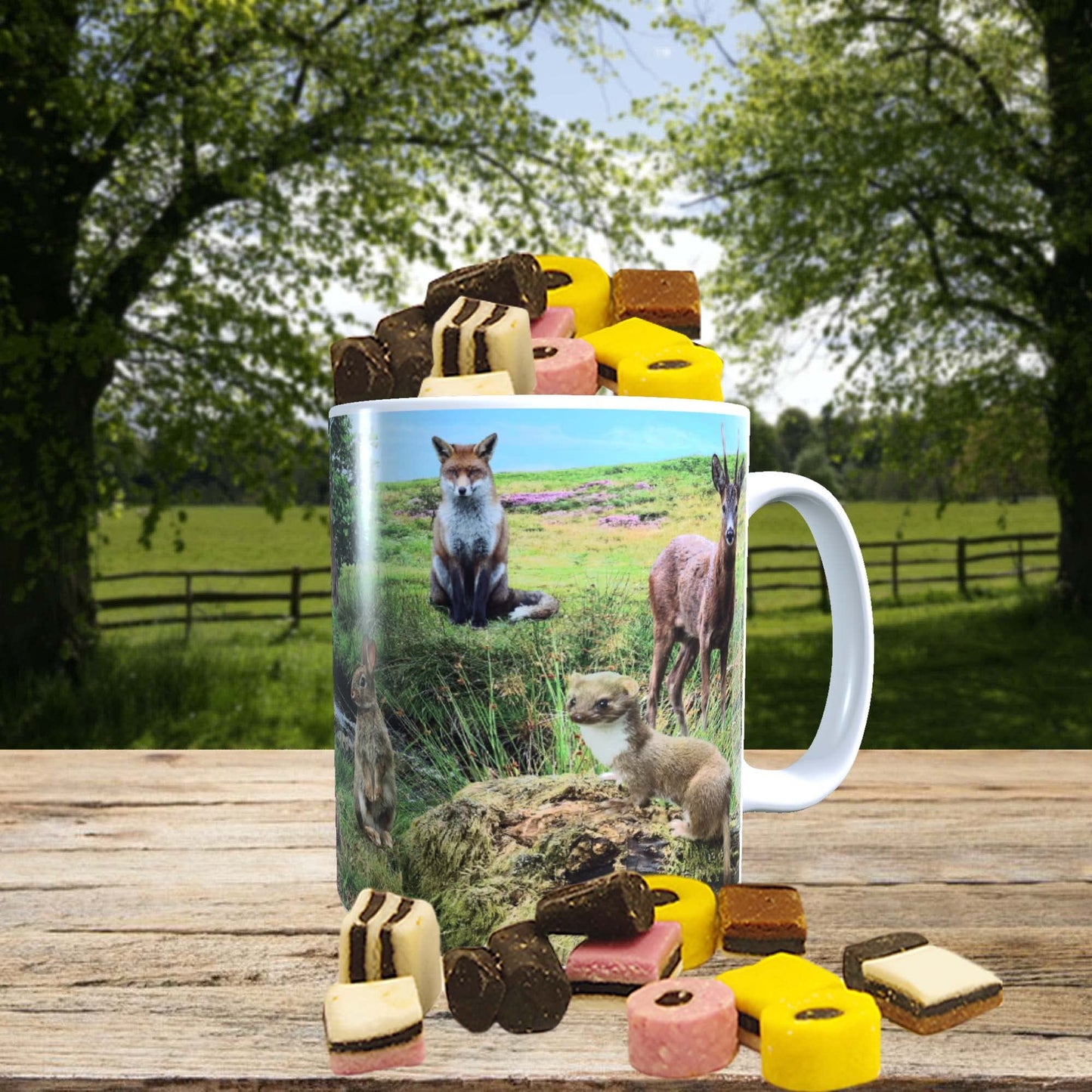 British Countryside Wildlife Animals Mug with Choice of Sweets Gift