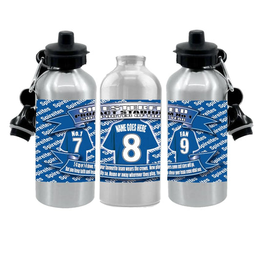 Personalised Chesterfield Water Bottle - Football Shirt - Silver Aluminium Two Lids - Unisex Gift