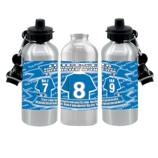 Leicester Football Shirt Silver Aluminium Two Lid Unisex Water Bottle Gift