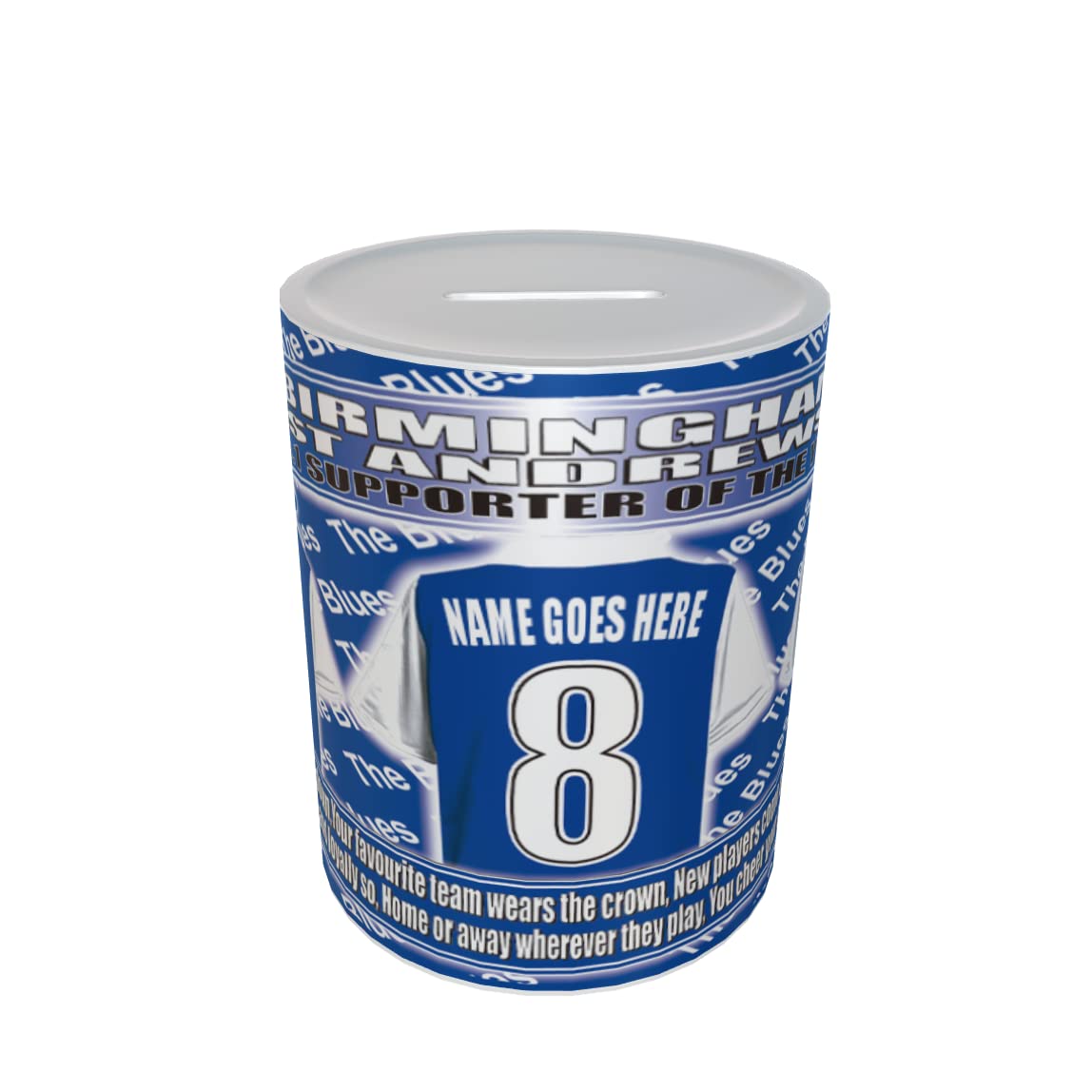 Birmingham Football Shirt Personalised Ceramic Money Box Gift