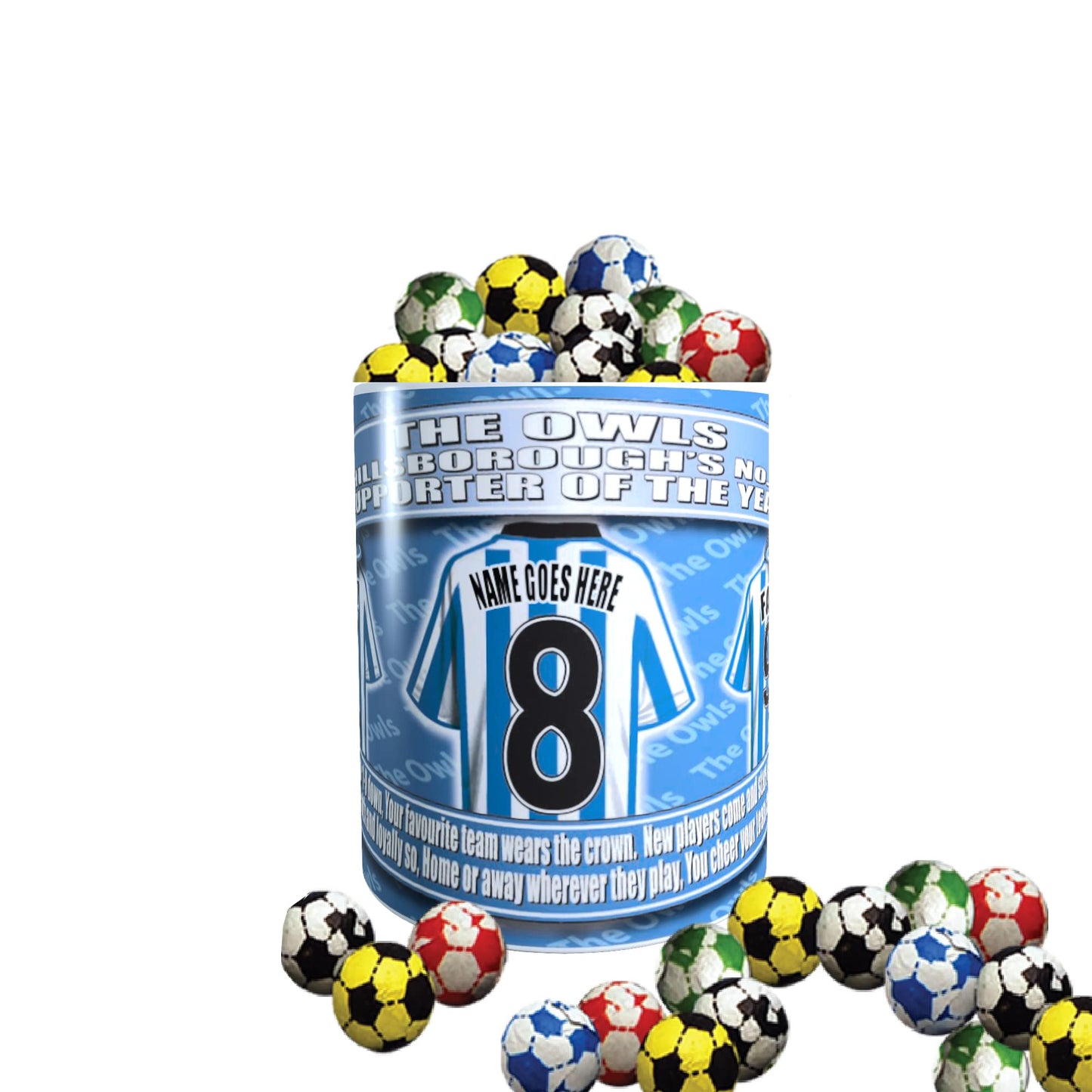 Sheff Wed Personalised Football Team Shirt Mug Gift with Chocolate Footballs