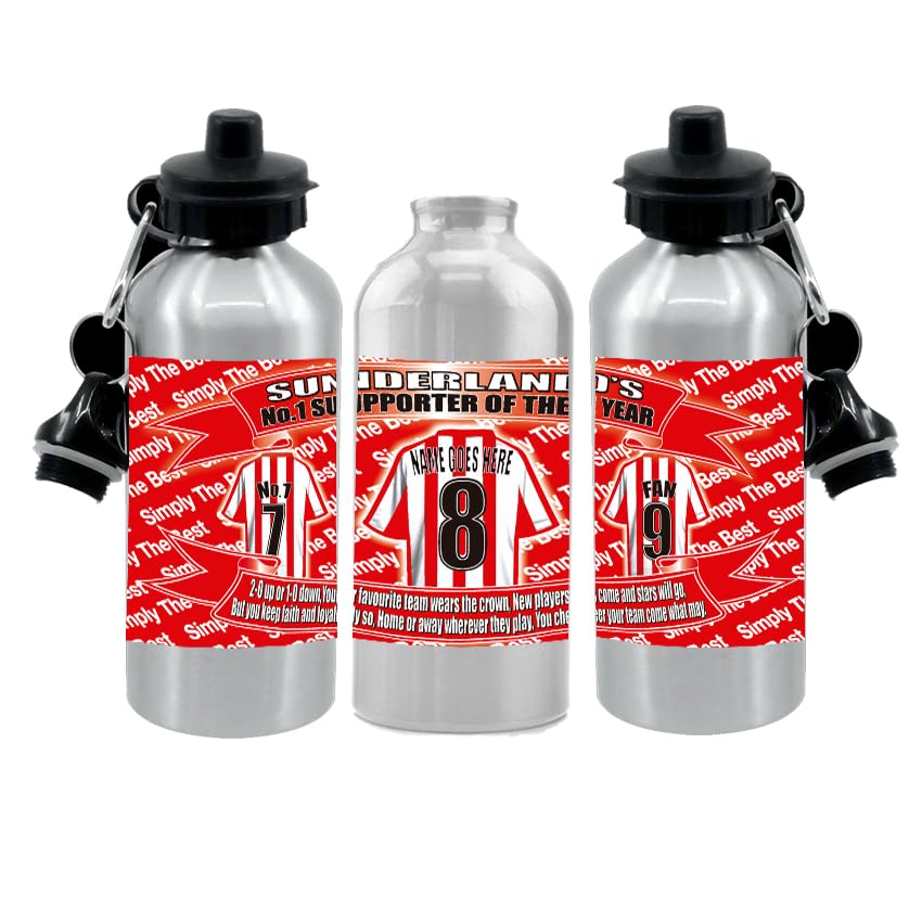 Sund(erland) Personalised Football Shirt Silver Aluminium Two Lid Unisex Water Bottle Gift
